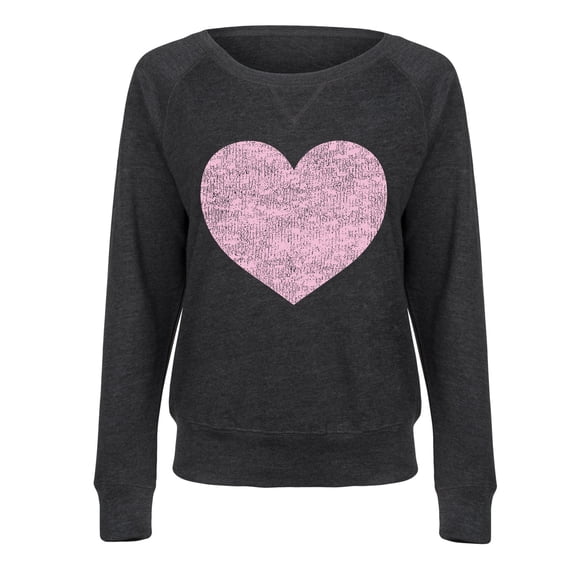 Instant Message - Pink Heart Ladies Lightweight French Terry Long Sleeve Shirt
