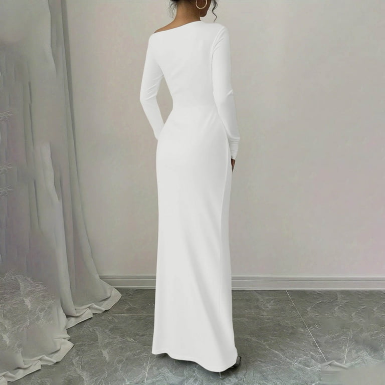 Zedker Fall Dress for Women 2025 Long Sleeve Maxi Formal Crew Neck