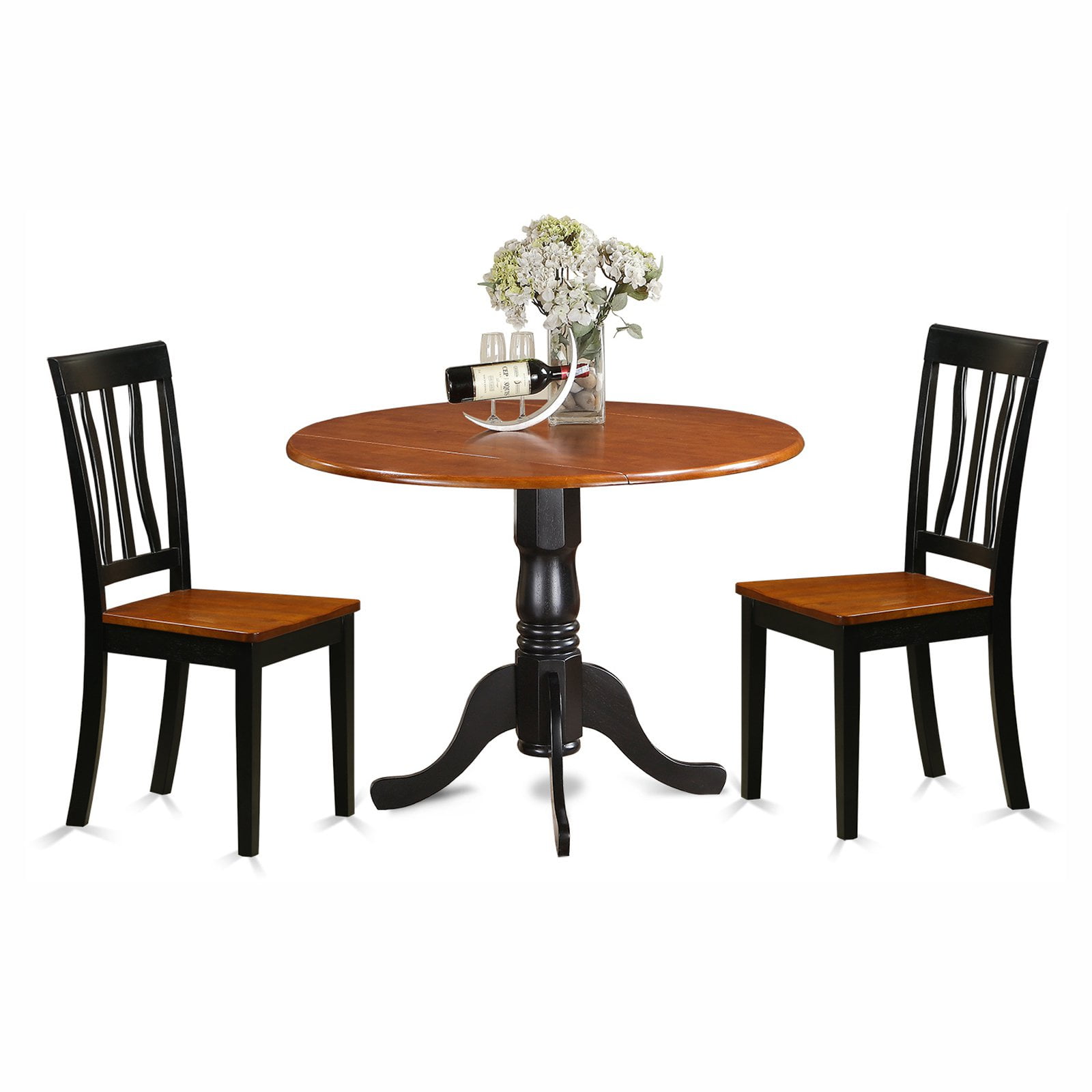 East West Furniture Dublin 3 Piece Drop Leaf Round Dining Table Set