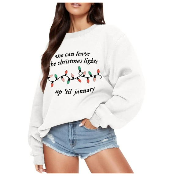 Fiaer Womens Pullover Sweatshirts Christmas Cute Funny Graphic Plus Size Crew Neck Long Sleeve Baggy Casual Fashion Tops White XL
