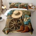 thumbnail image 2 of Homewish Rustic Cowboy Hat Boots Quilt King,Vintage Floral King Coverlet Set,Blue Brown,3-Piece, 2 of 7