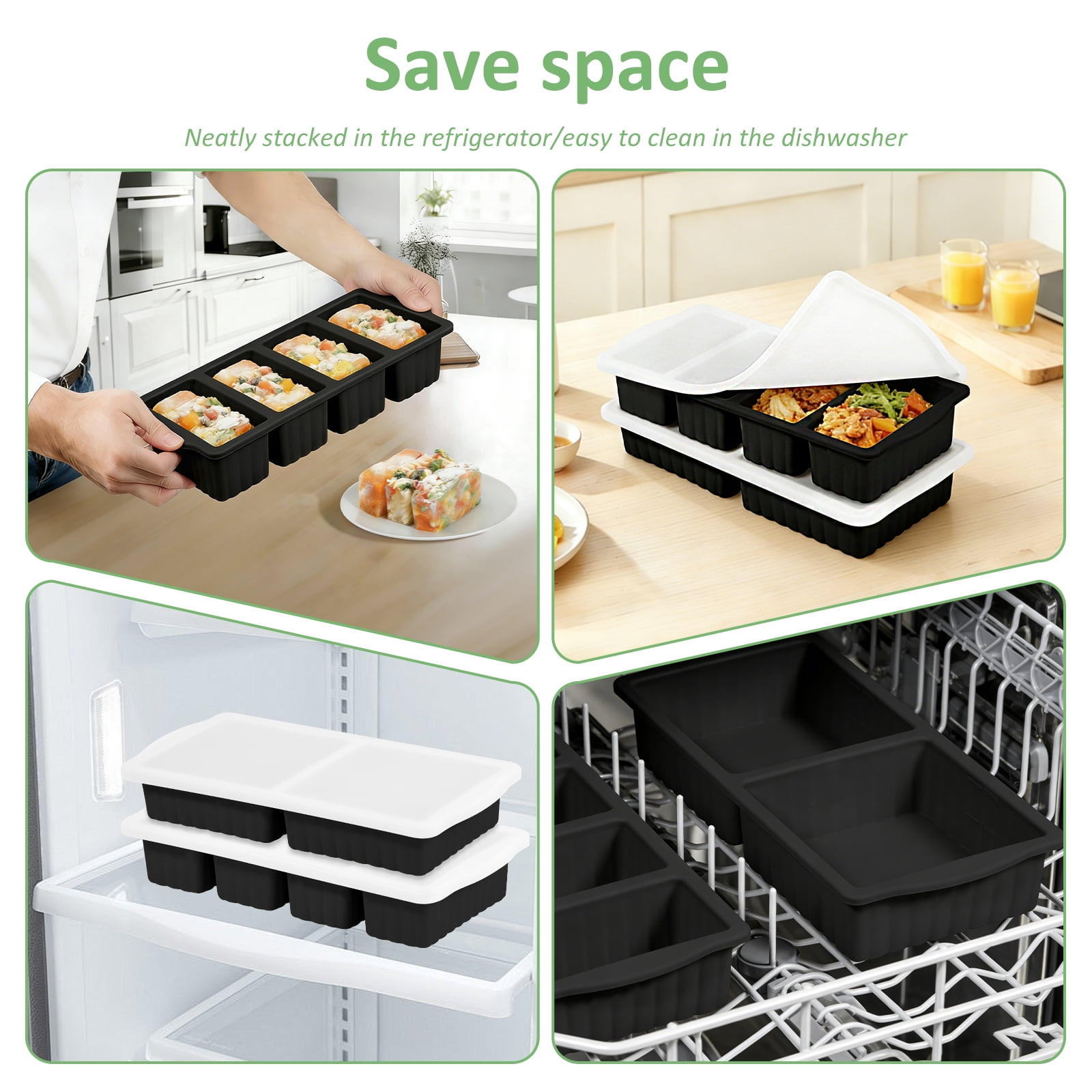 FYJUCPA Silicone Freezer Tray with Lid, 2Pcs Soup Freezer Container Mold Ice Cube Tray Set, Portion Control Meal Prep Oven Dishwasher Safe