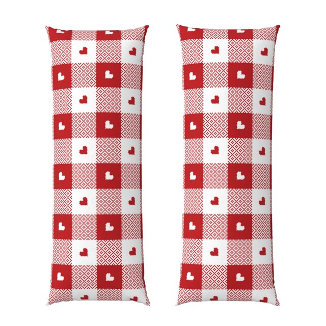 Balery Plaid Heart Funda Protectora para Almohada Corporal de Algodón Hipoalergénico con Cierre(55 x 21 pulgadas), Almohadas No Incluidas
