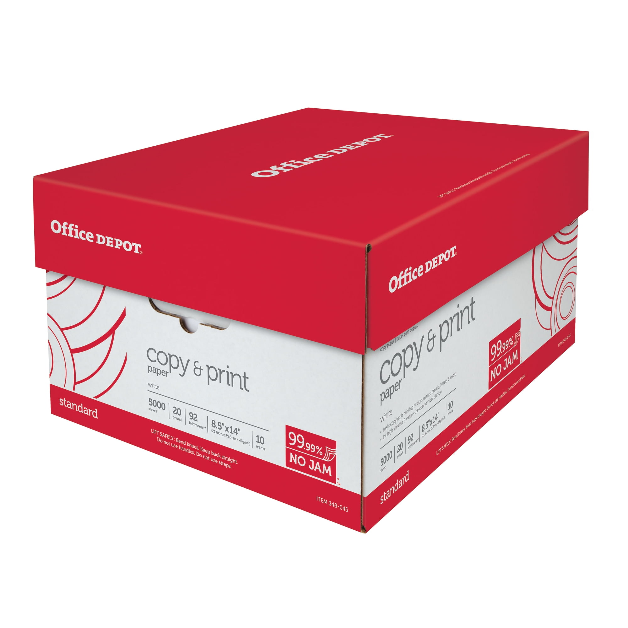 Office Depot Copy Print Paper, Legal size, 20 lb, 500 Sheets per Ream, Case of 10 Reams, 063224, White