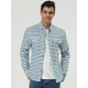 thumbnail image 3 of Camisa a rayas de manga larga con botones de franela y bloques de color de algodón Verde Azul L Unique Bargains Camisa, 3 of 6