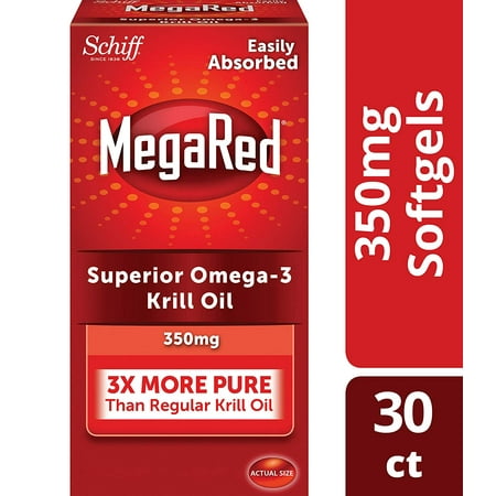 MegaRed 350mg Omega-3 Krill Oil - No fishy aftertaste as with Fish Oil, 30 softgels - 30 (Best Omega 3 Supplements Without Fishy Aftertaste)