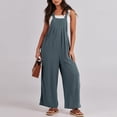 thumbnail image 2 of Womens Overalls Casual Loose Sleeveless Adjustable Tie Straps Bib Wide Leg Cotton Linen Rompers Outfits with Pockets Blue,2XL, 2 of 6