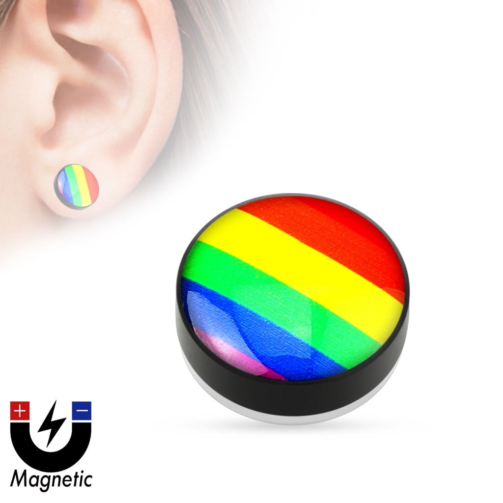 Sold as Pair Body Accentz Plugs Earrings Rings Cheater Gay Pride Fake Plug Rainbow O Rings 16g