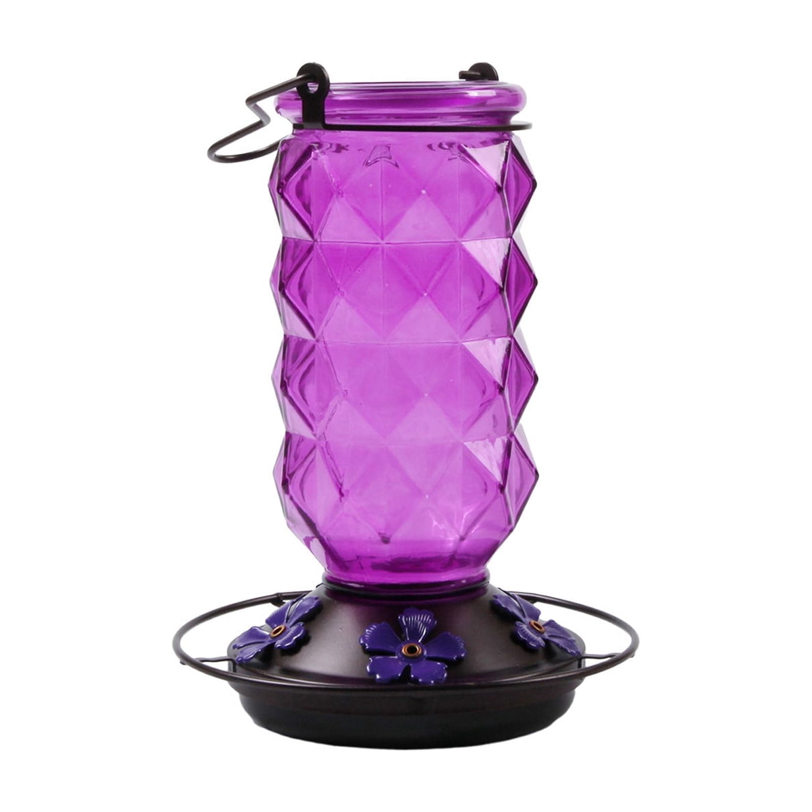 BZPIZ Hummingbird Feeders for Outdoors, Hanging Glass Bowl Hummingbird Feeder with Flower Shaped Feeding Ports, Bird Baths for Hummingbirds, Garden Patio Backyard Lawn Decor Purple