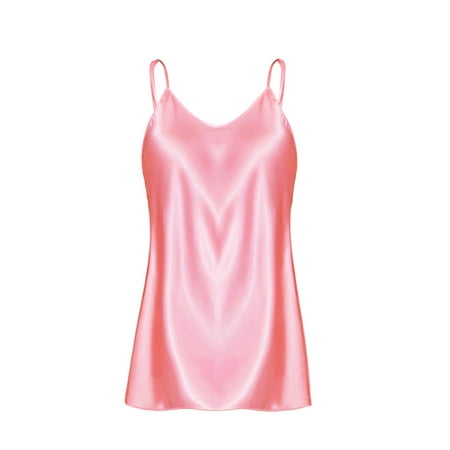 

DNDKILG Spaghetti Strap Full Slip Lingerie for Women Sexy Satin Babydoll Nightgown Teddy Chemise Pink S