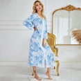 thumbnail image 6 of WBQ Womens Long Nightgowns V-Neck Nightdress Soft Print Nightdress Long Sleeve Nightshirt Full Length House Dress, 6 of 8