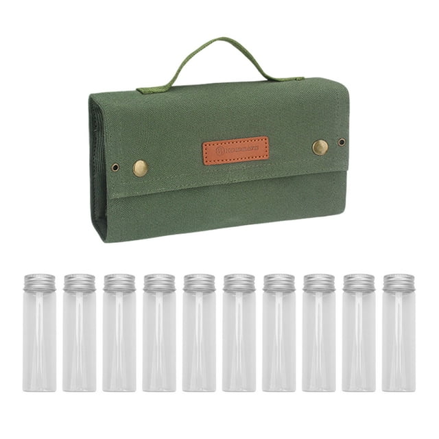 Eigraketly Bolsa de especias portátil para barbacoa, juego de lona con 10 agujeros para barbacoa al aire libre, parrilla portátil para acampar Kits de desorden para acampar Ejercito verde