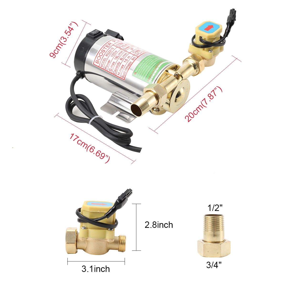 SUDEG Water Pressure Booster Pump for Home, 110V Water Pump Electric Automatic Household Water Pressure Booster Pump Shower Booster with Water Flow Switch