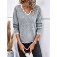thumbnail image 5 of Women V Neck Sweaters Pullover Cozy Light-Weight Sweaters Long Sleeve Tops Gray S, 5 of 8