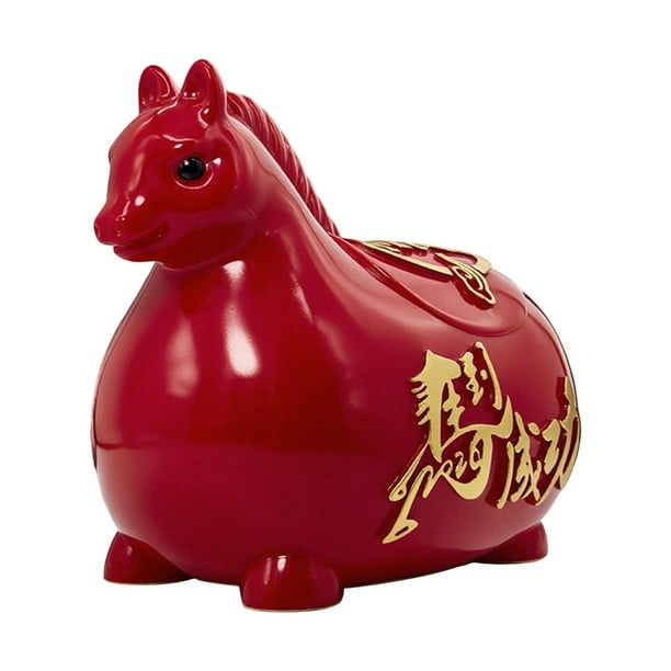 Alcancía con forma de caballo, adorno chino del Año del Caballo 2026, escultura de escritorio Rojo