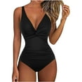 thumbnail image 2 of Traje de baño de una pieza para mujer, cómodo, liso, con almohadilla en el pecho, sin aros, Bikini con escote en V profundo OAVQHLG3B Store  lin121212, 2 of 4
