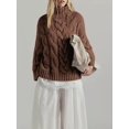 thumbnail image 3 of Czanzd Womens Cable Knit Turtleneck Sweater Oversized Loose Pullover Tops-Brown,M, 3 of 8