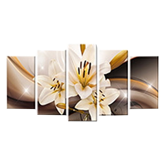 5 Panel Canvas Wall Art Set, Modern Abstract Orchid Flower Painting, Large Wall Decor for Living Room, Bedroom, Ready to Hang Stretched Framed Artwork for Home Decor