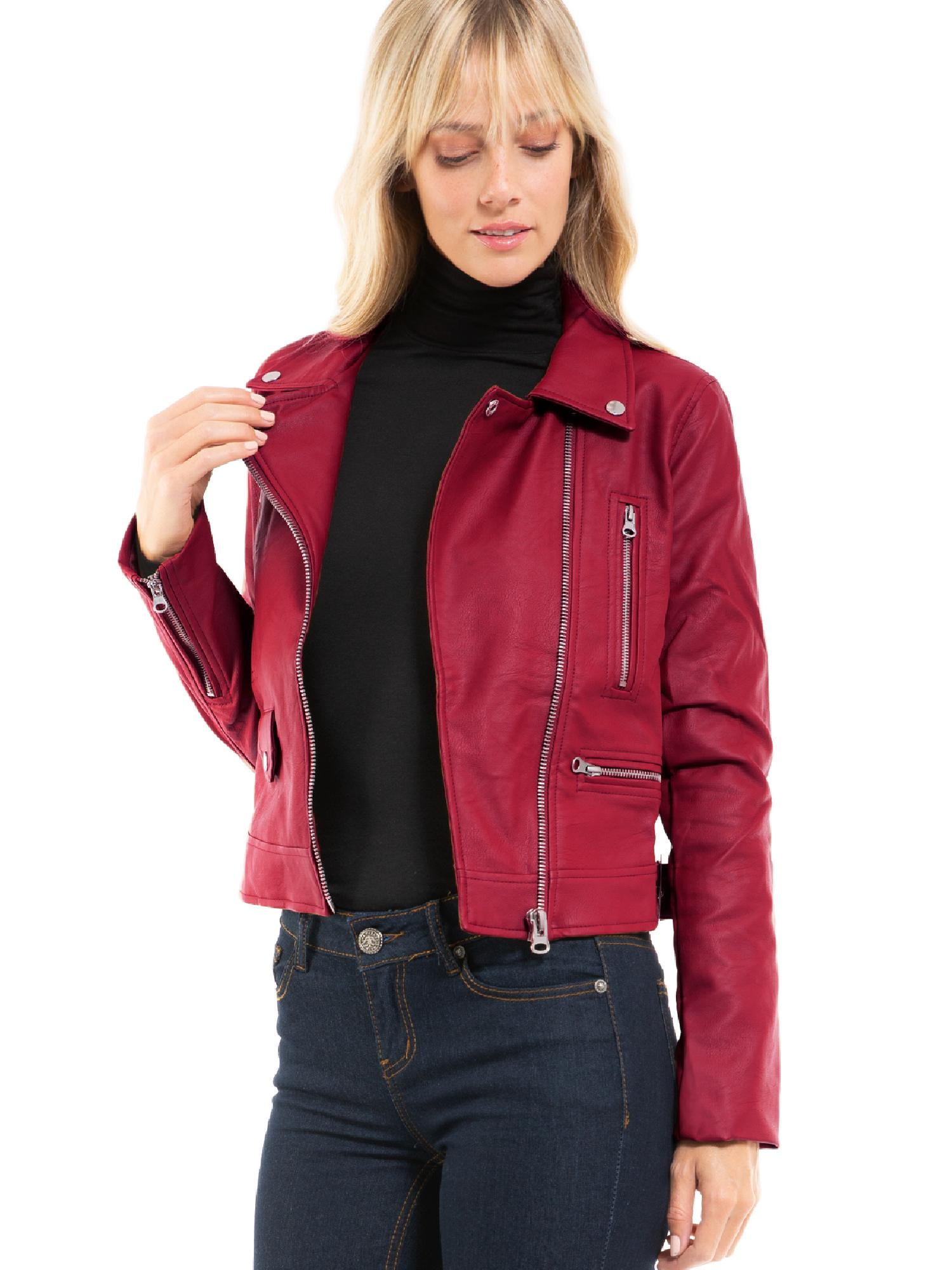 Made by Olivia Women's Long Sleeve Zipper Closure Moto Biker