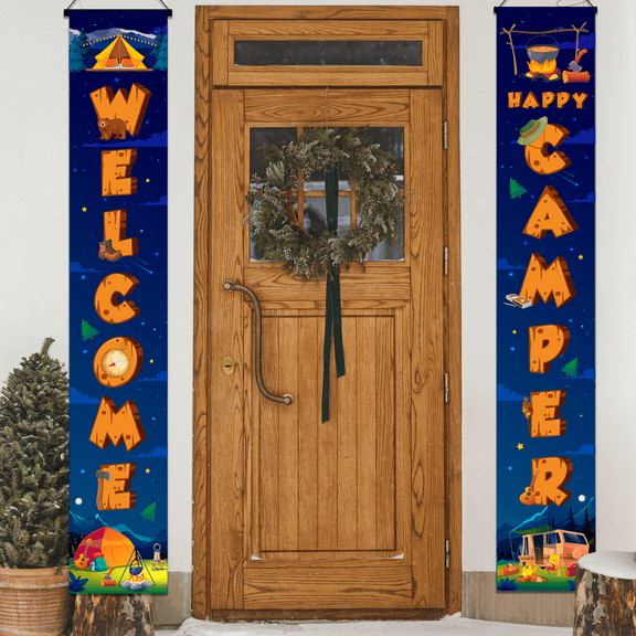 Camping Porch Banner, 2 Pcs Camping Door Banner, Camping Porch Sign Banners & Camping Couplet Banner, for Camping Porch Decorations & Camping Decorations