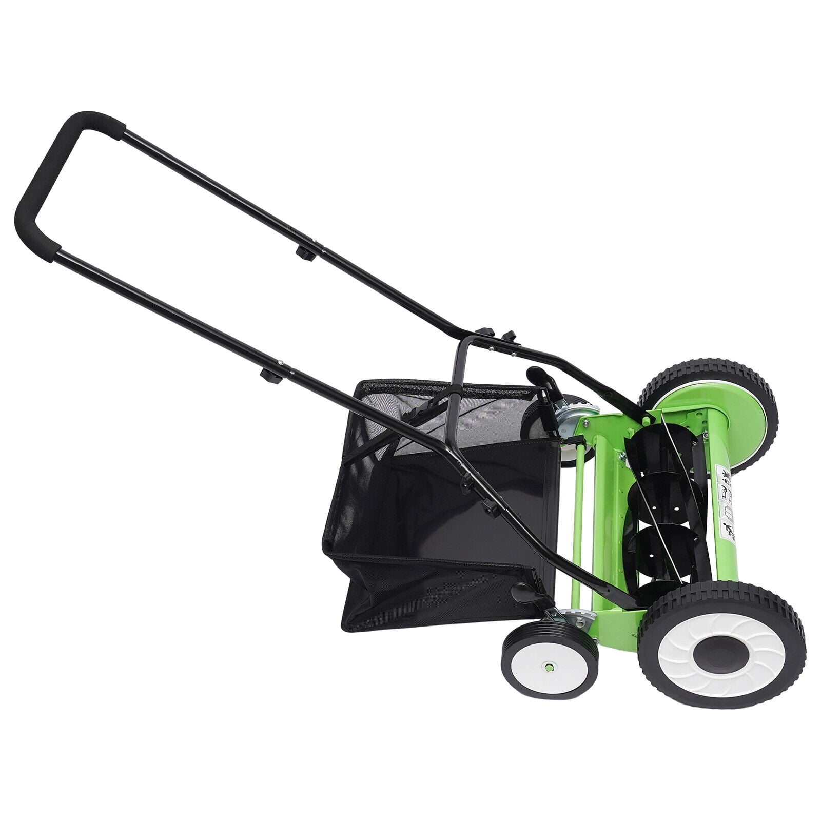 16-Inch 5-Blade Cordless Manual Reel Lawn Mower, Adjustable Cutting/ Handle Height Grass Cutter with Grass Catcher, Green