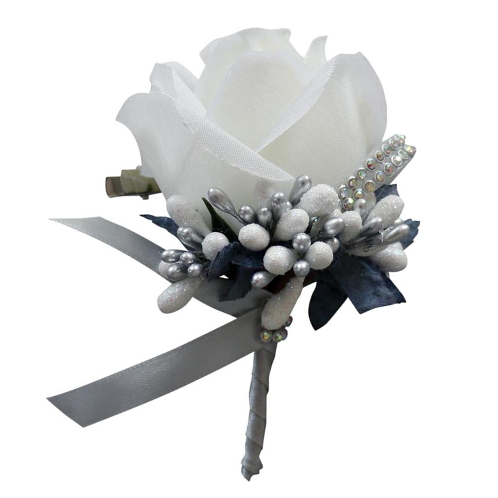 Silk Rose Flowers Corsage Grooms Best men Boutonniere pin Wedding Elegant Hot 