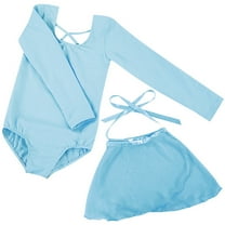 Zwiiyzr Ballet Leotards for Girls 2-13Y Ballet Leotard with Skirt Toddler Long Sleeve Dance Gymnastics Outfits Light Blue