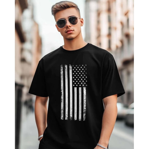 Camisetas para hombre, camisetas grises de manga corta con bandera estadounidense y cuello redondo, camisetas informales holgadas para adolescentes y niños.