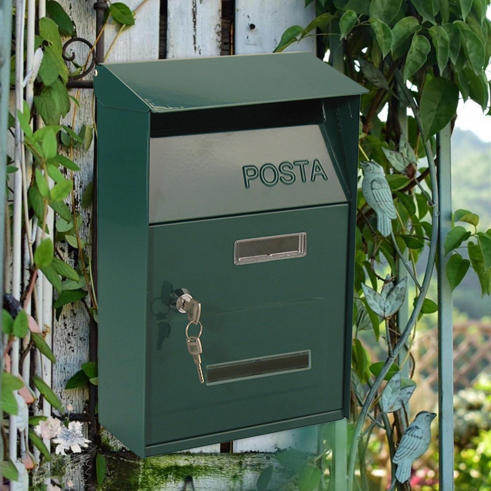 Outdoor Post Box Vintage Mail Box, Traditional Newspaper Letter Box Post  Box with key of lock Wall Mounted Post Box to Keep Your and Green