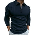 thumbnail image 2 of UVEASISHA Mens Ribbed Knit Polos Shirts Long Sleeve Quarter Zip Work Shirt Slim Fit Stretch Workout Golf Shirts Comfy Casual Lightweight Pullover,Navy,XL, 2 of 6