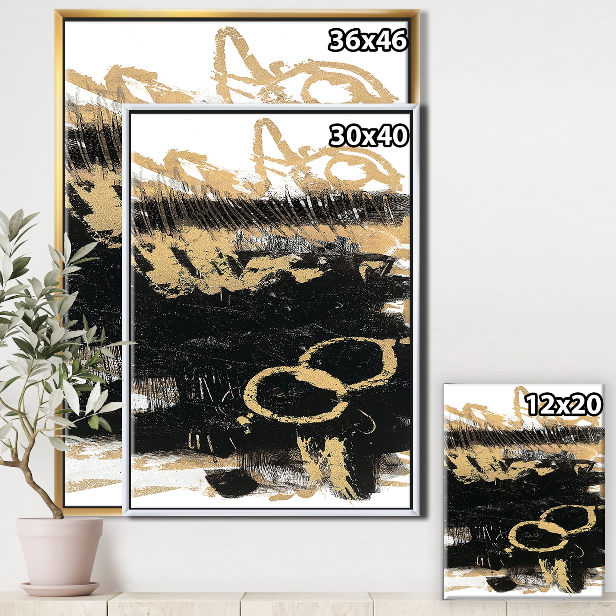 Designart ' Gold and Black drift III ' Modern Glam Framed Canvas