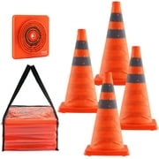 SKYSHALO Safety Cones 4 pcs 18" Collapsible Traffic Cones with Reflective Collars for Parking Lot, Road Parking, Driving Practice, Roadside Emergency and Vehicle Safety, Orange, 4 Pack