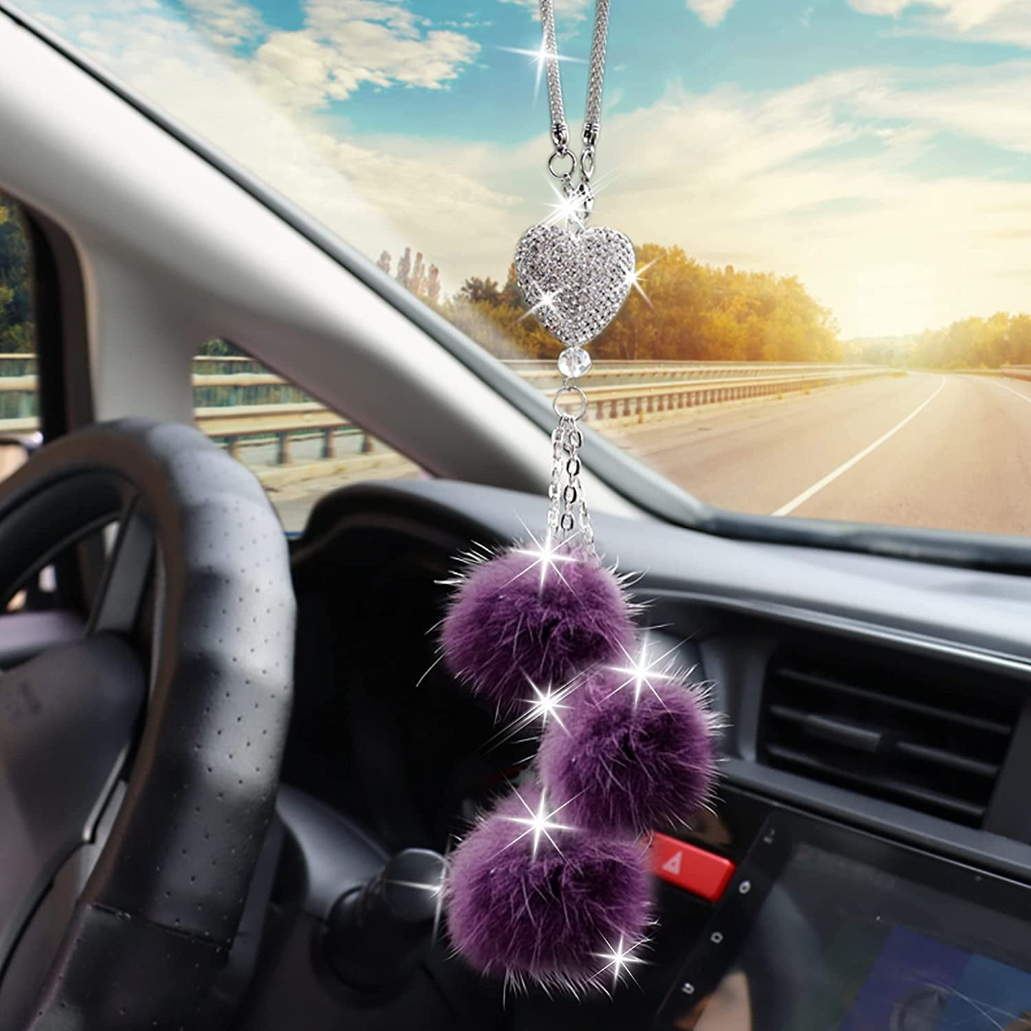 Purple Crystal Suncatcher Car Front Mirror Pendant Hanging Ornament Lady Gift 