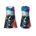 thumbnail image 7 of Rocae Modern Abstract Colorful Skull A for Sleeveless Dresses Summer Casual Ruffle Sleeveless Cute Crew Neck Flowy Dress with Pockets, 7 of 7