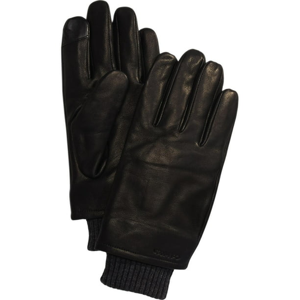 Calvin Klein Mens Leather Fleece Lined Leather Gloves Black M 