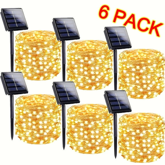 6-Piece Solar String Lights - 234ft 600 LED Warm White Copper Wire with 8 Lighting Modes | Auto On/Off Solar-Powered Outdoor Lights | Perfect for Garden, Patio, Tree & Wedding Decoration