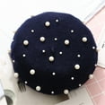 thumbnail image 3 of Tittly Beret Hats Skull Caps Women Beret Pearl Elegant Sweet Artist French Style Beret Beanie Cap Winter Hats Hats for Women Navy A, 3 of 5