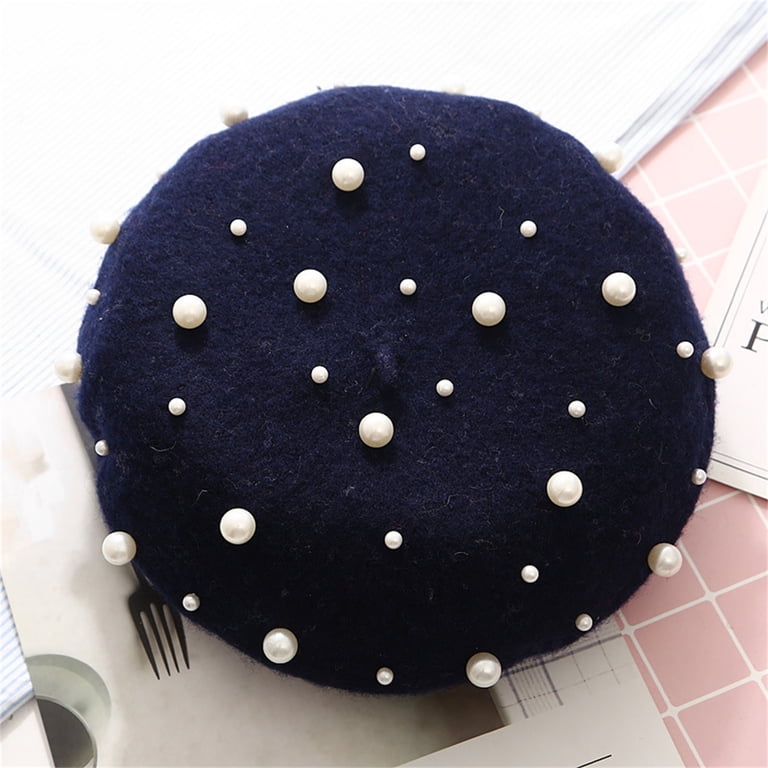 5714 Wool Berets Pearl Beaded Cap Beanie Sweet Elegant French Beret Artist 51O-9DFZq+L._AC_UY1000_.jpg main image 3