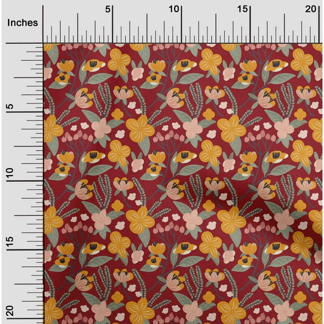 oneOone Cotton Poplin Maroon Fabric Leaves & Tulip Floral Sewing Craft Projects Fabric Prints By Yard 56 Inch Wide