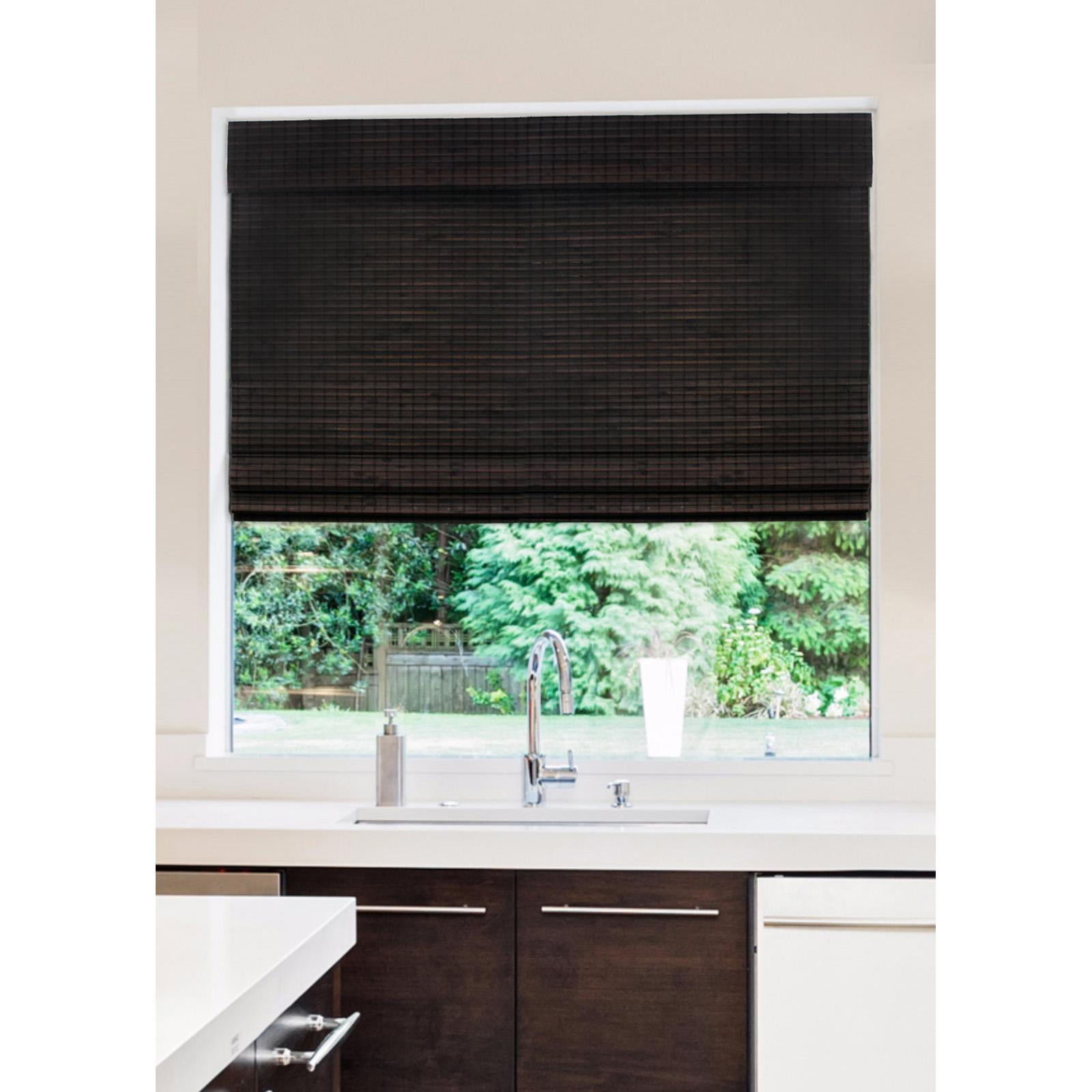 Radiance Cordless Bamboo Roman Shades, Flatweave Cordless Blinds, Espresso, 29" W x 64" L