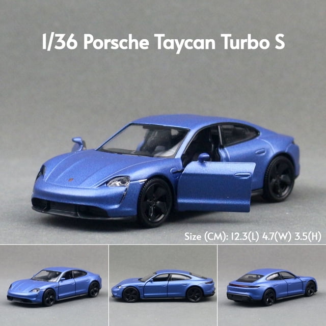 1/36 Porsche Taycan Toy Car Model For Children RMZ CiTY Diecast Super Sport Miniature Pull Back Collection Gift For Kid Boy,Blue