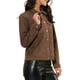 thumbnail image 4 of Chaqueta de ante sintético con cuello de solapa y bolsillos con solapa de INSPIRE CHIC para mujer, color café, 4 of 7