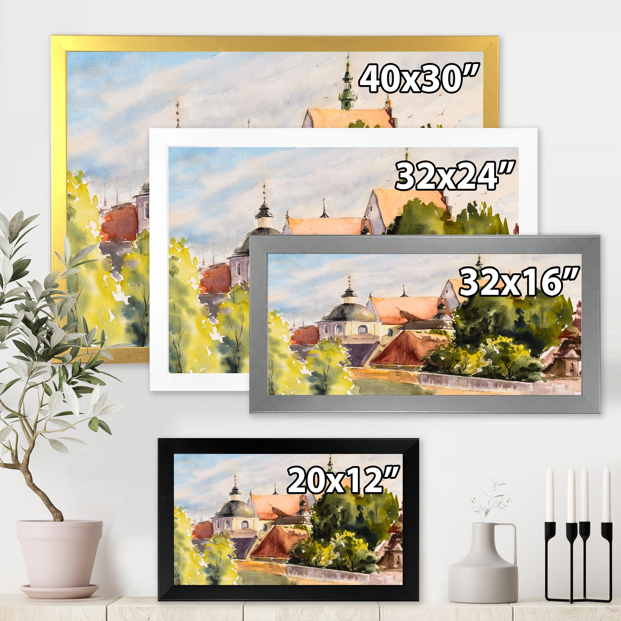Designart 'View of Old Polish City Buildings In Nature' Traditional Framed Art Print