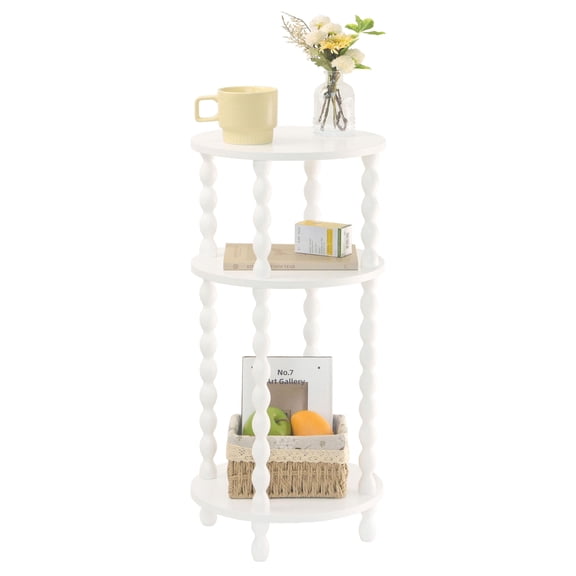 White 3-Tier Round Side Table with Spindle Legs for Bedroom Living Room