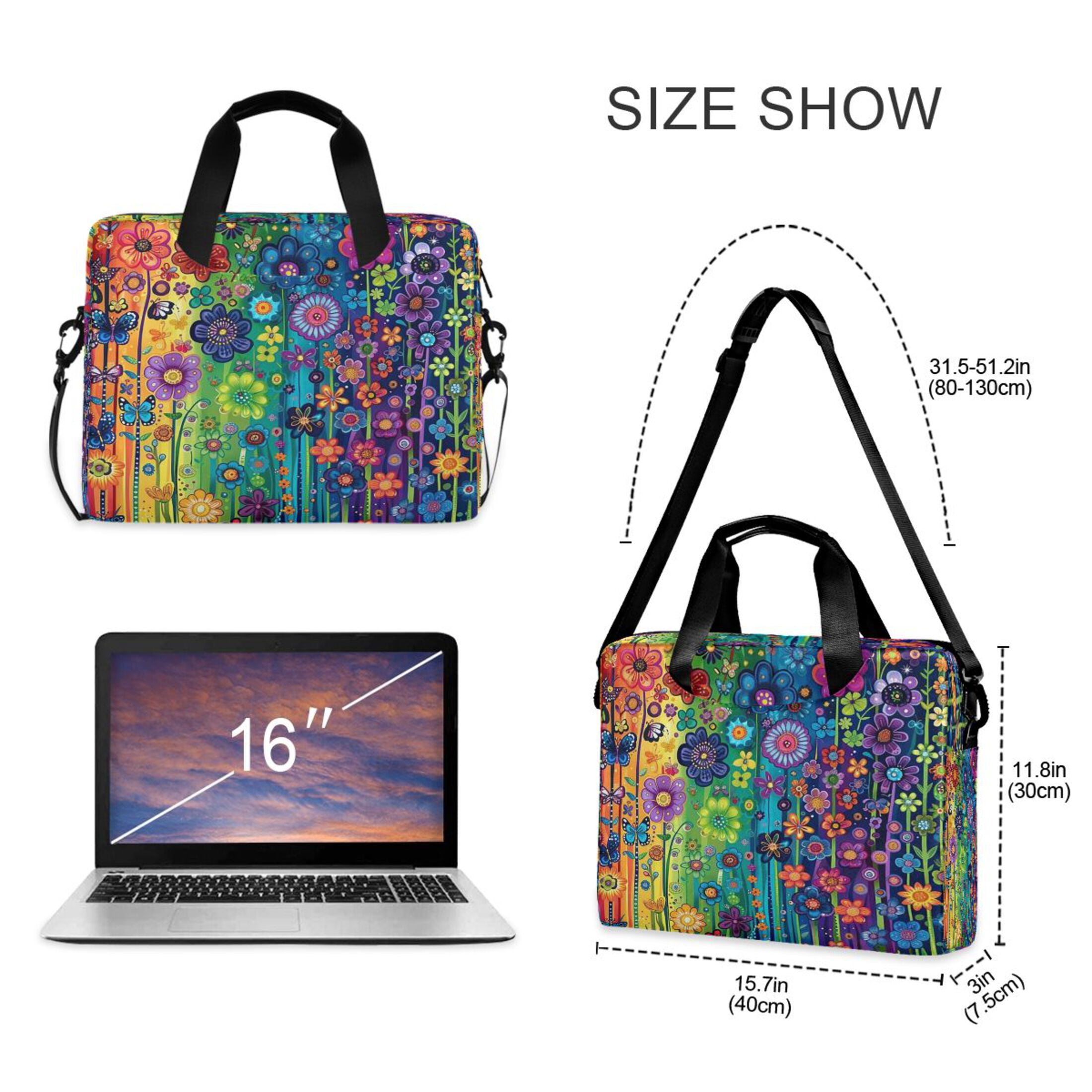 Laptop Bag Laptop Briefcase 15.7 x 3 x 11.8 Inches Laptop Bag Briefcases Laptop Storage Travel Laptop Bag Work Laptop Bag Purple Flowers and Butterflies