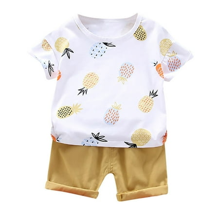 

TAIAOJING Toddler Baby Boys Clothes Kids Girls Summer Short Sleeve Pineapple Floral T Shirt Tops Shorts Casual 2PCS Outfits Set Summer Clothes 12-18 Months