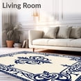 thumbnail image 2 of ODIKA 3'x5' Machine Washable Non-Slip Area Rug, Elegant Damask Heritage Motif With Scrolling Flourishes High Traffic Rug with Pad, Blue, 567871, 2 of 8