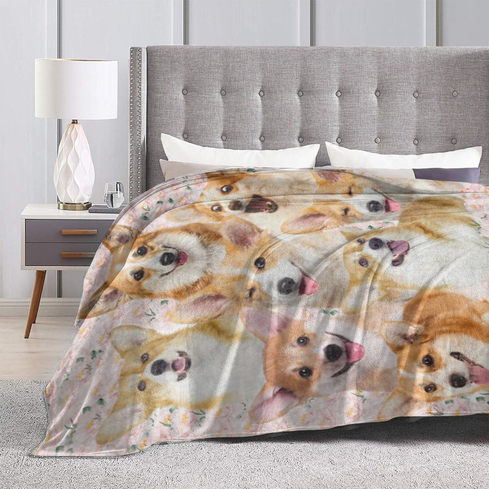 Wijzvio Welsh Corgi Dog Throw Blanket Soft Fuzzy Fleece Blanket For Couch Bed Living Room Decoration 60"X50"