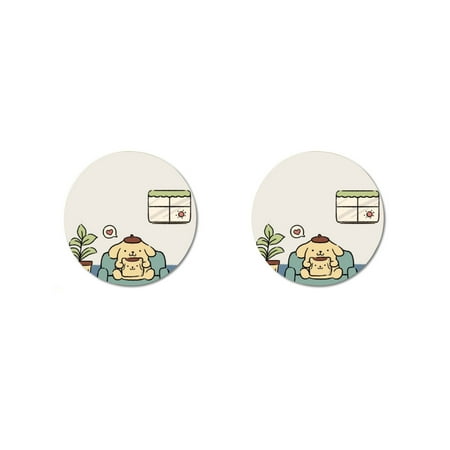 

Pom Pom Purin Cute Fridge Magnets - 3 Inch Round Flat Magnets for Refrigerators Home Kitchens - 2 Pack