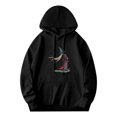 thumbnail image 1 of Men's Loose Fit Hooded Pullover Sweatshirt with Cartoon Wizard Design Black Background Blue Robe & Red Accents Front Pockets, 1 of 7